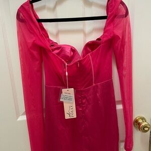 Oh Polly Vibrant Pink Mesh Sleeve Dress